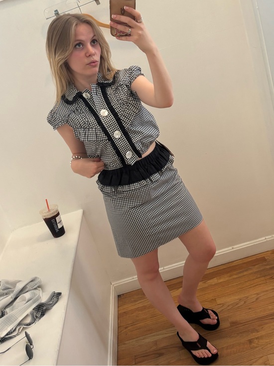 Miu Miu Dresses & Skirts - Miu Miu Black and White Checked Mini Skirt with Peplum Trim